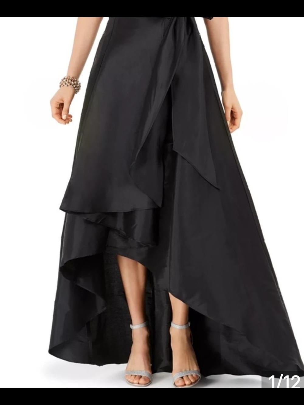 Adrianna Papell Black High-Low Layered Ruffle Skirt